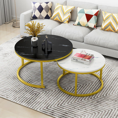 Synergy 2 In 1 Lush Marble Look Designer Nesting Coffee Tables