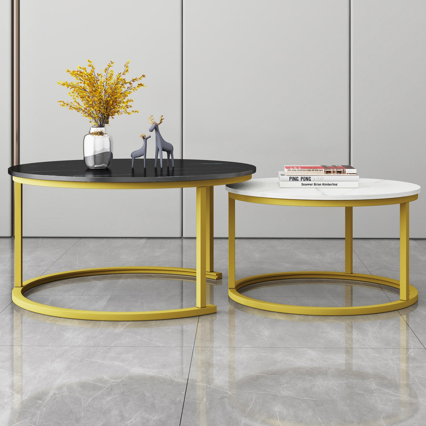 Synergy 2 In 1 Lush Marble Look Designer Nesting Coffee Tables