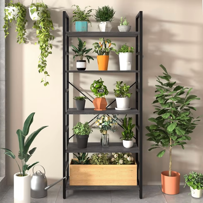 5 Tier Multifunction Heavy Duty Bookcase Wood & Steel Storage Shelf Organizer (Driftwood Grey)