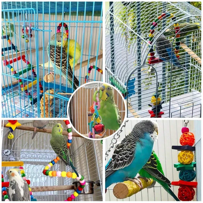 16-Piece Interactive Bird Toys Collection Swing Perche Cage Accessories