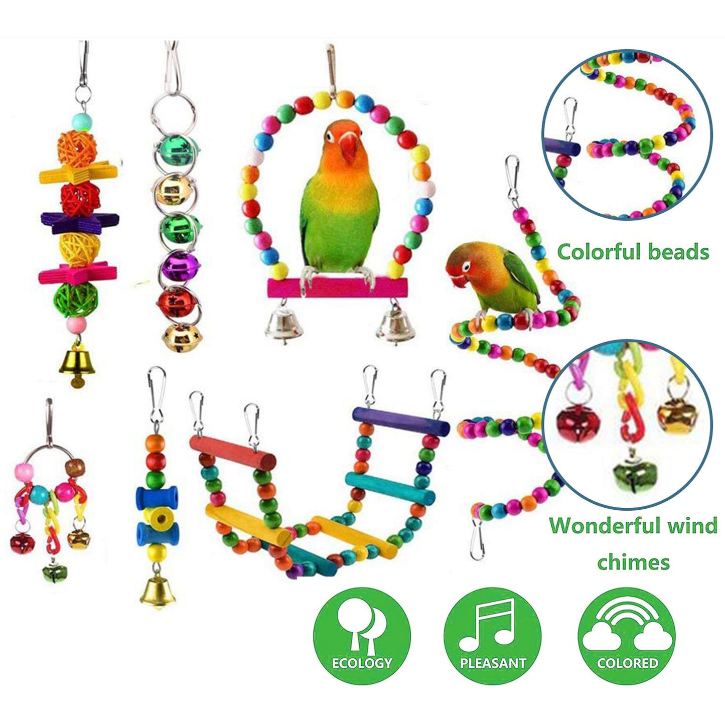 16-Piece Interactive Bird Toys Collection Swing Perche Cage Accessories