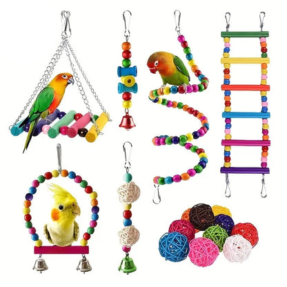 16-Piece Interactive Bird Toys Collection Swing Perche Cage Accessories