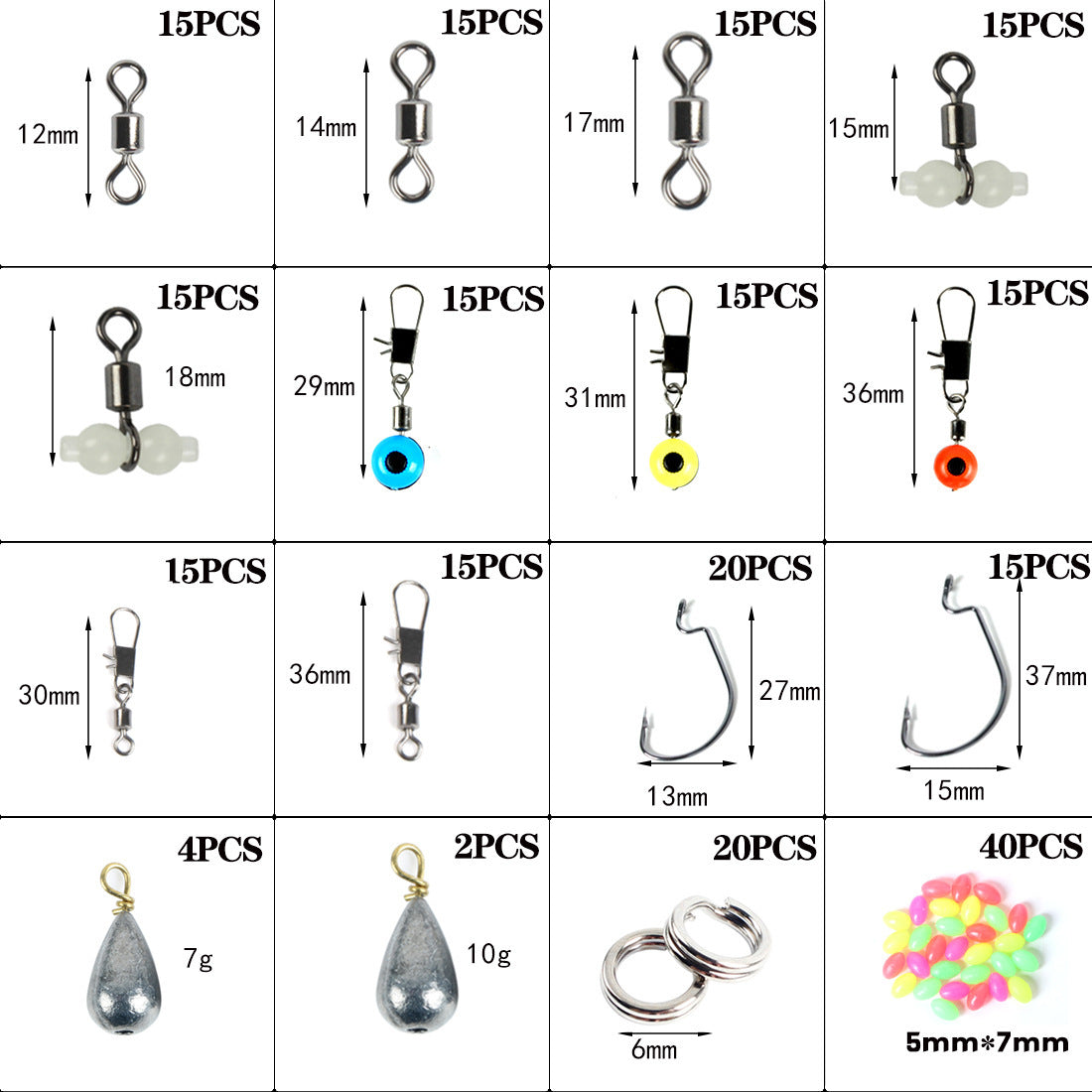 251 PC Fishing Accessories Lures Hooks Swivel Beads Kit Tackle Box