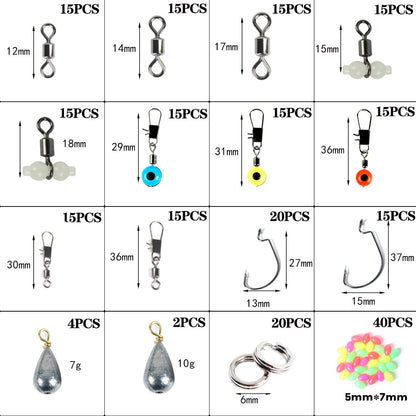 251 PC Fishing Accessories Lures Hooks Swivel Beads Kit Tackle Box