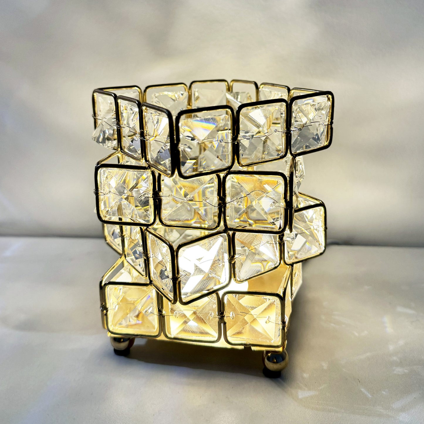 Diamond Crystal Geometric Cube LED Table Lamp Decorative Night Light Mood Lighting