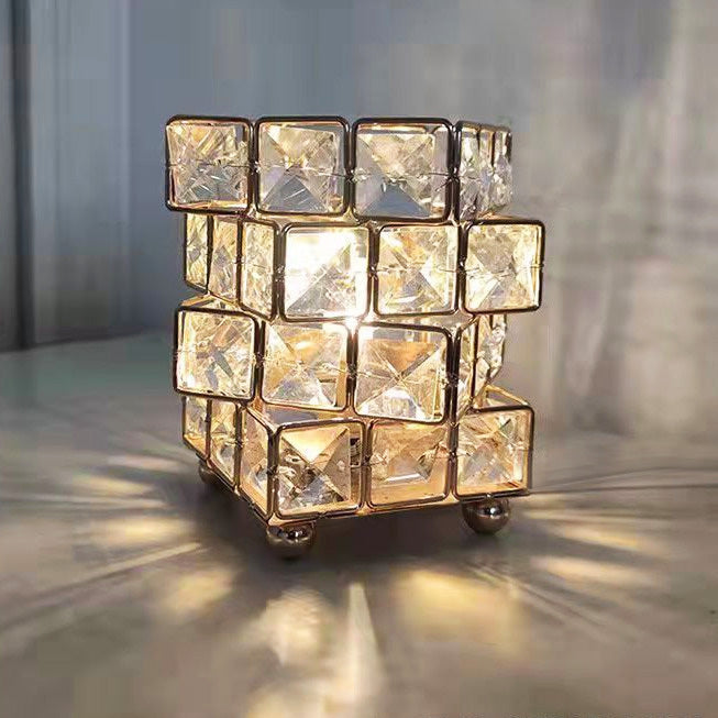 Diamond Crystal Geometric Cube LED Table Lamp Decorative Night Light Mood Lighting