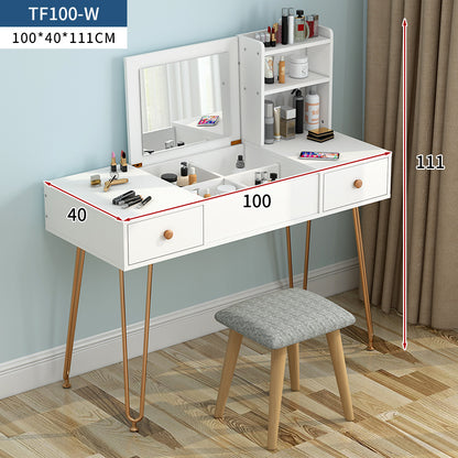 Empress Large Dresser Vanity Table with Mirror, Stool and Storage Shelves Set (White)