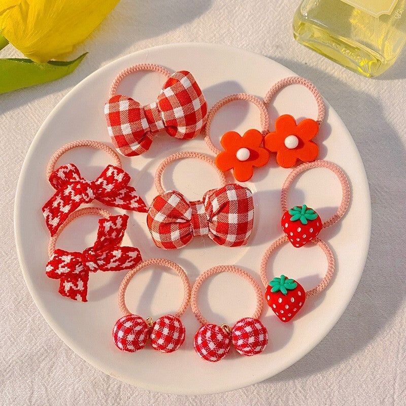 10 Piece Girls Hair Ties Set Cute Bow Flower Strawberry Elastic Hair Bands