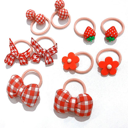 10 Piece Girls Hair Ties Set Cute Bow Flower Strawberry Elastic Hair Bands