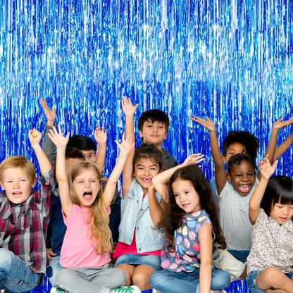 Metallic Foil Tinsel Fringe Curtain Backdrop Party Decoration (Blue)