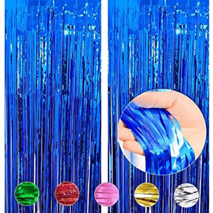 Metallic Foil Tinsel Fringe Curtain Backdrop Party Decoration (Blue)