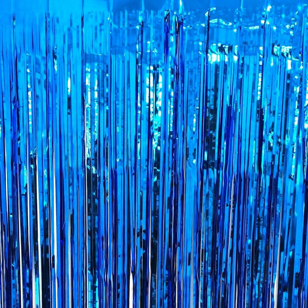 Metallic Foil Tinsel Fringe Curtain Backdrop Party Decoration (Blue)