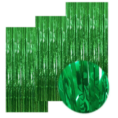 Metallic Foil Tinsel Fringe Curtain Backdrop Party Decoration (Green)