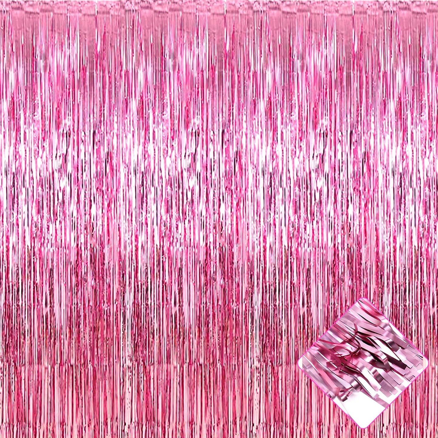 Metallic Foil Tinsel Fringe Curtain Backdrop Party Decoration (Pink)