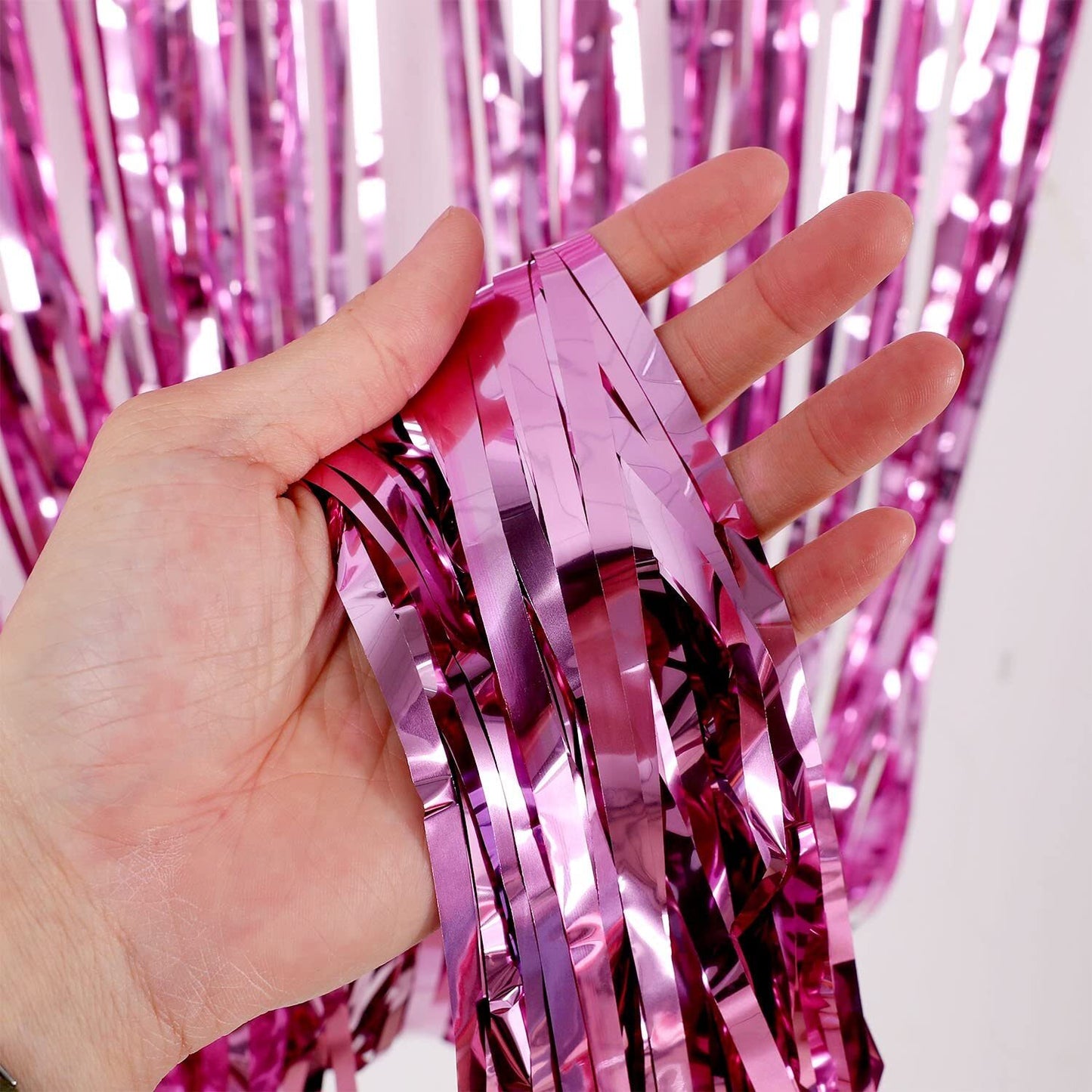 Metallic Foil Tinsel Fringe Curtain Backdrop Party Decoration (Pink)