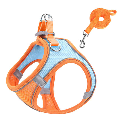 Large Dog Harness and Leash Set Pet Vest Lead (Orange, L)