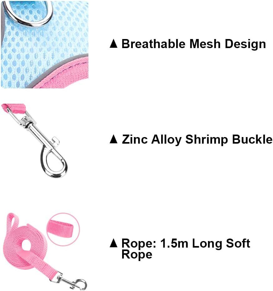 Large Dog Harness and Leash Set Pet Vest Lead (Pink, L)