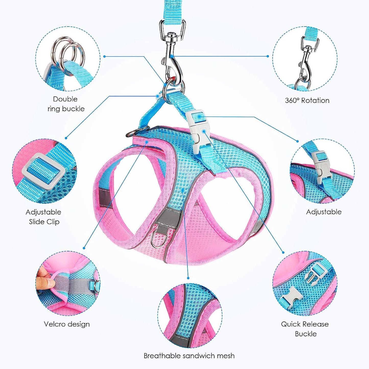 Large Dog Harness and Leash Set Pet Vest Lead (Pink, L)