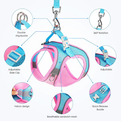 Large Dog Harness and Leash Set Pet Vest Lead (Pink, L)