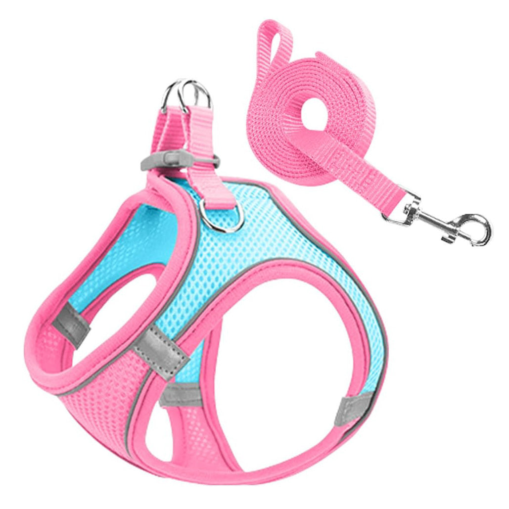 Large Dog Harness and Leash Set Pet Vest Lead (Pink, L)