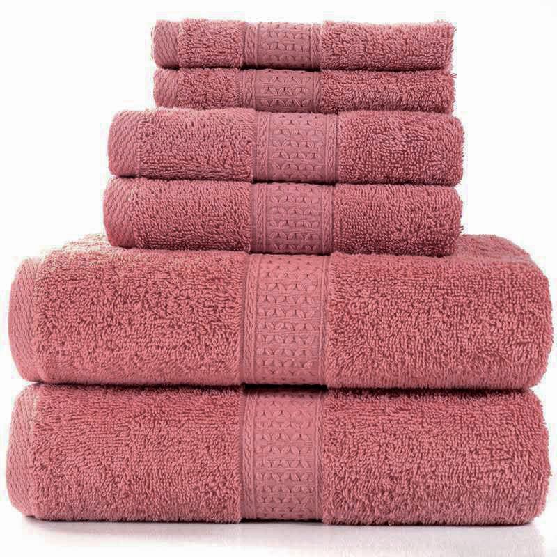 3-Piece Deluxe Cotton Towels Set: Bath Towel, Hand Towel & Face Washer (Coral)