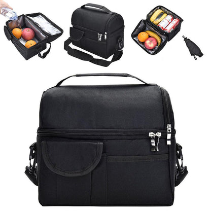 Insulated Lunchbox Cooler Bag Portable Outdoor Food Storage Lunch Box (Black)