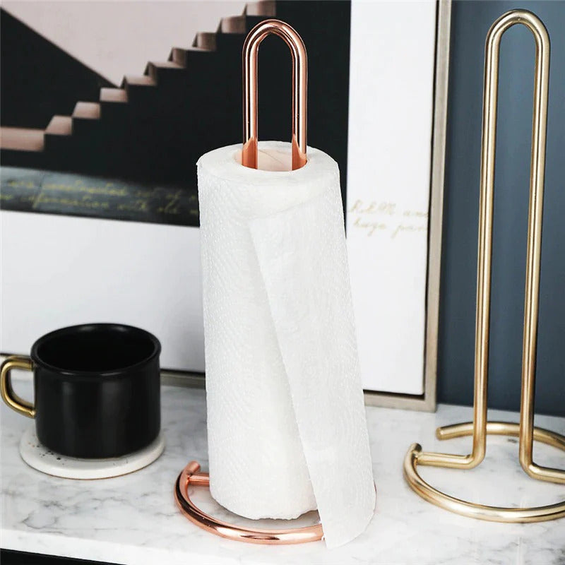 Steel Paper Towel Holder Toilet Paper Stand Kichen Bathroom Tissue Rack Organizer (Gold)