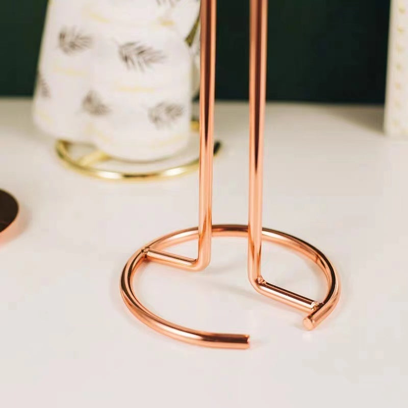 Steel Paper Towel Holder Toilet Paper Stand Kichen Bathroom Tissue Rack Organizer (Rose Gold)