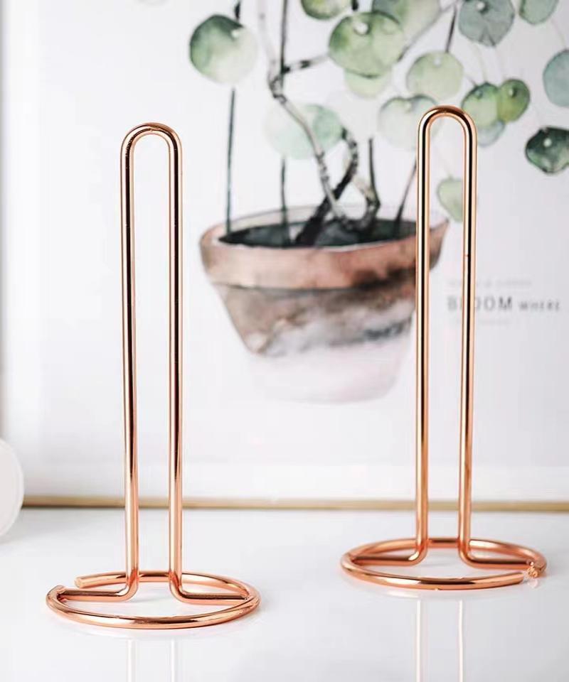 Steel Paper Towel Holder Toilet Paper Stand Kichen Bathroom Tissue Rack Organizer (Rose Gold)