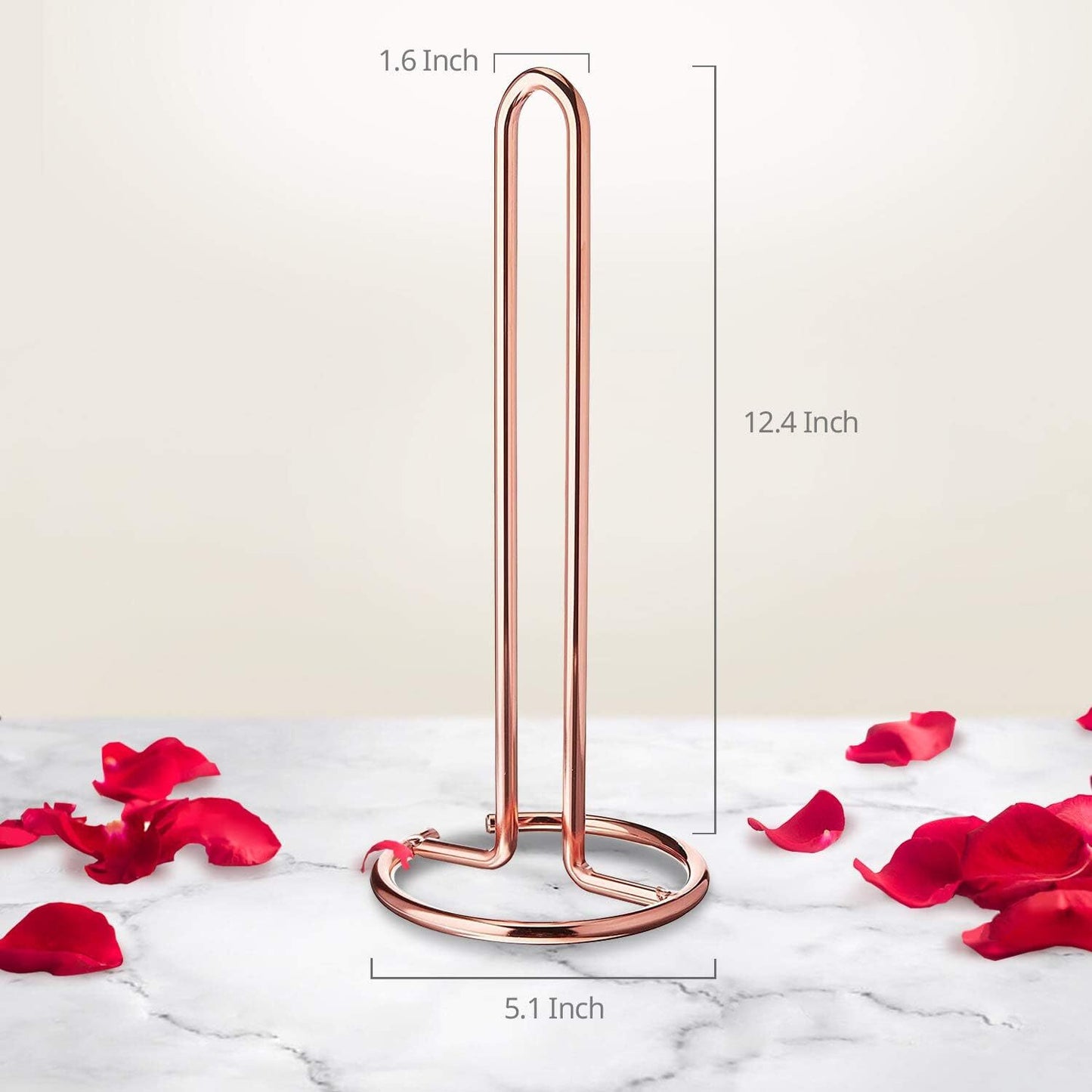 Steel Paper Towel Holder Toilet Paper Stand Kichen Bathroom Tissue Rack Organizer (Rose Gold)