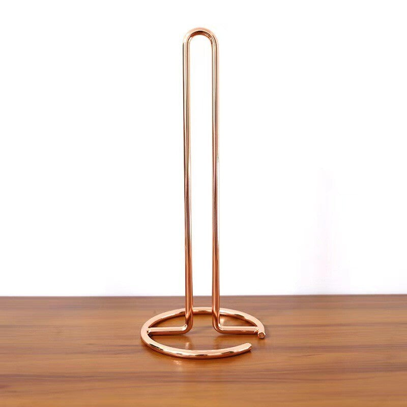 Steel Paper Towel Holder Toilet Paper Stand Kichen Bathroom Tissue Rack Organizer (Rose Gold)