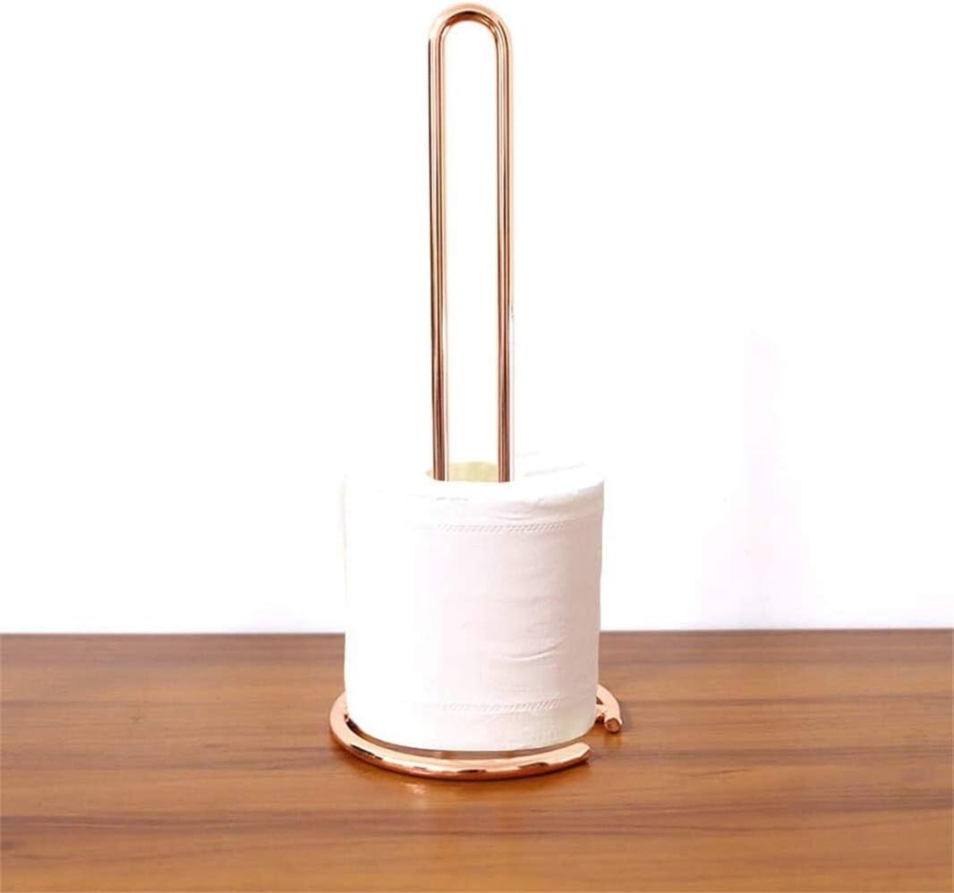 Steel Paper Towel Holder Toilet Paper Stand Kichen Bathroom Tissue Rack Organizer (Rose Gold)