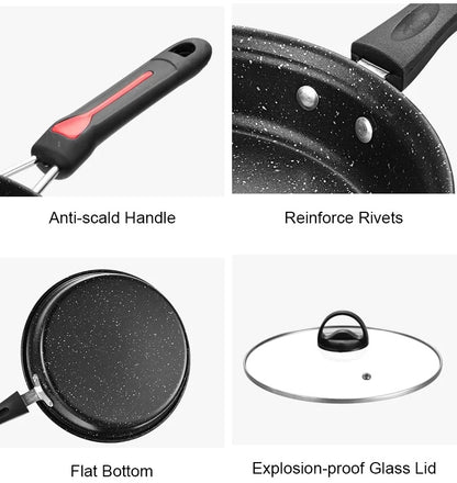 3-Piece Stone Non-Stick Pot Frying Pan Cookware Set