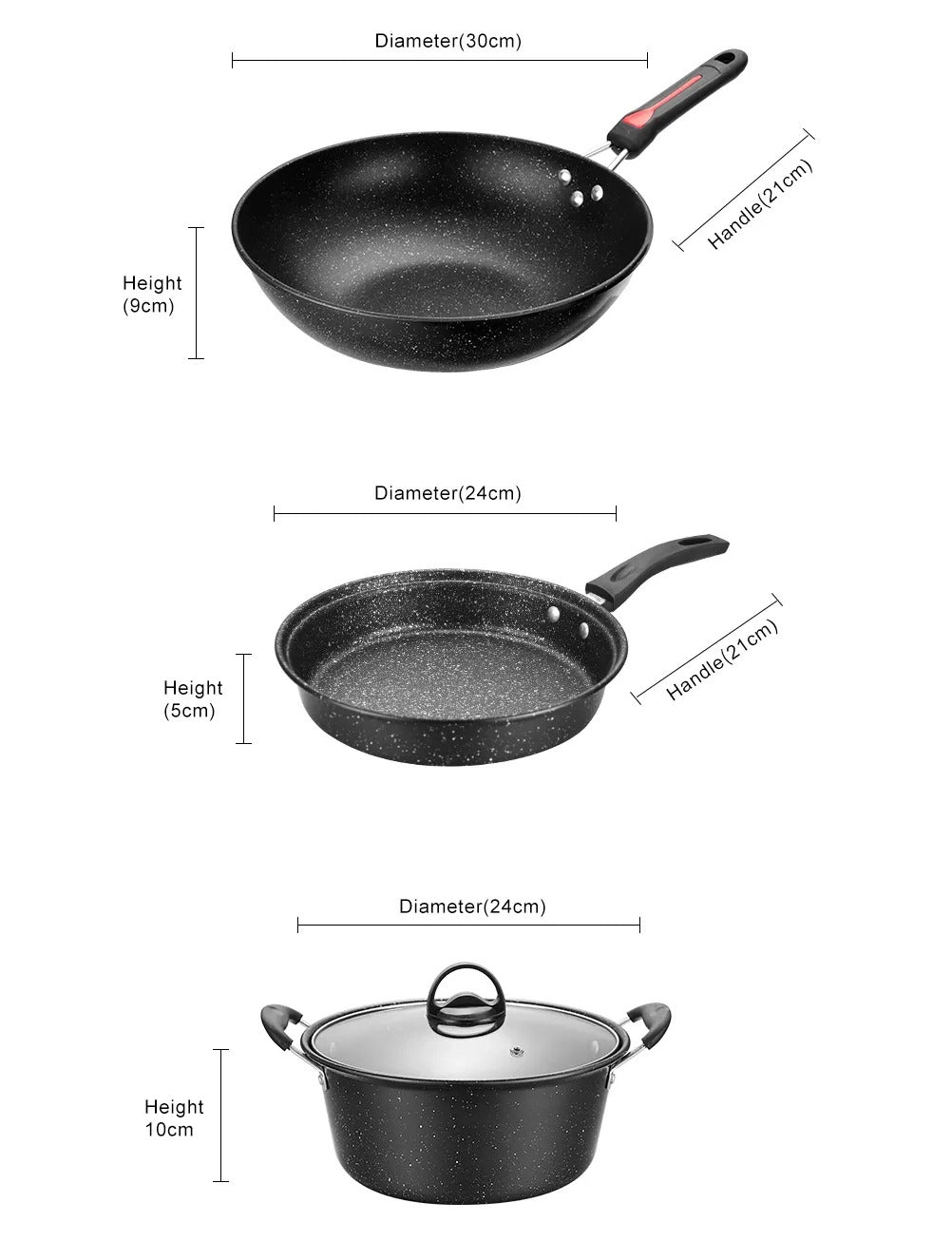 3-Piece Stone Non-Stick Pot Frying Pan Cookware Set