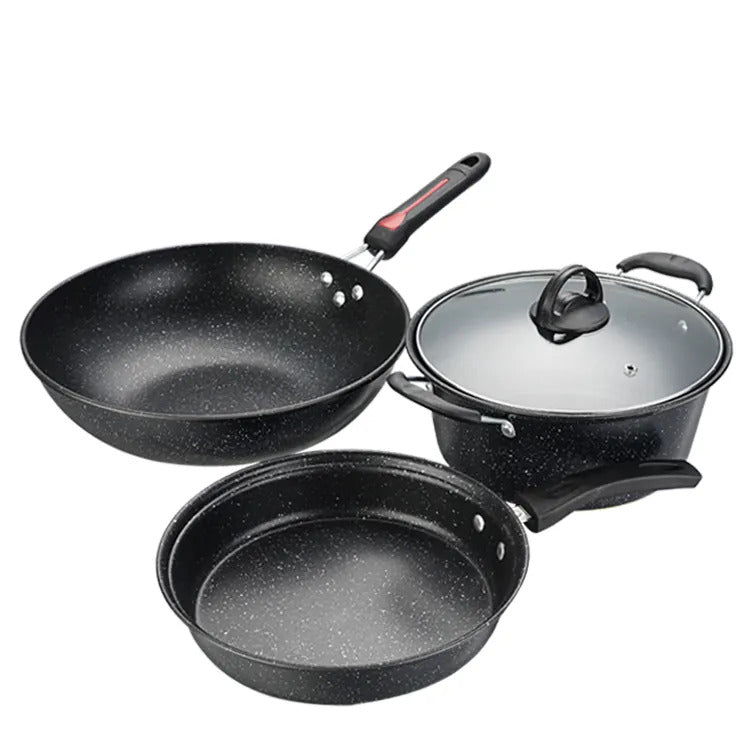 3-Piece Stone Non-Stick Pot Frying Pan Cookware Set