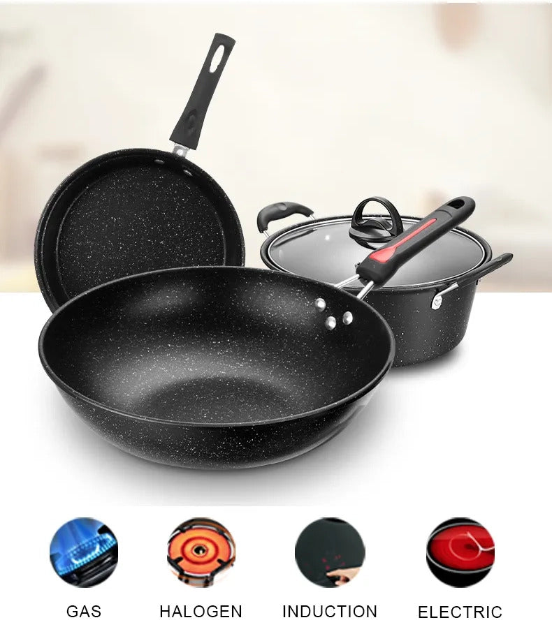 3-Piece Stone Non-Stick Pot Frying Pan Cookware Set