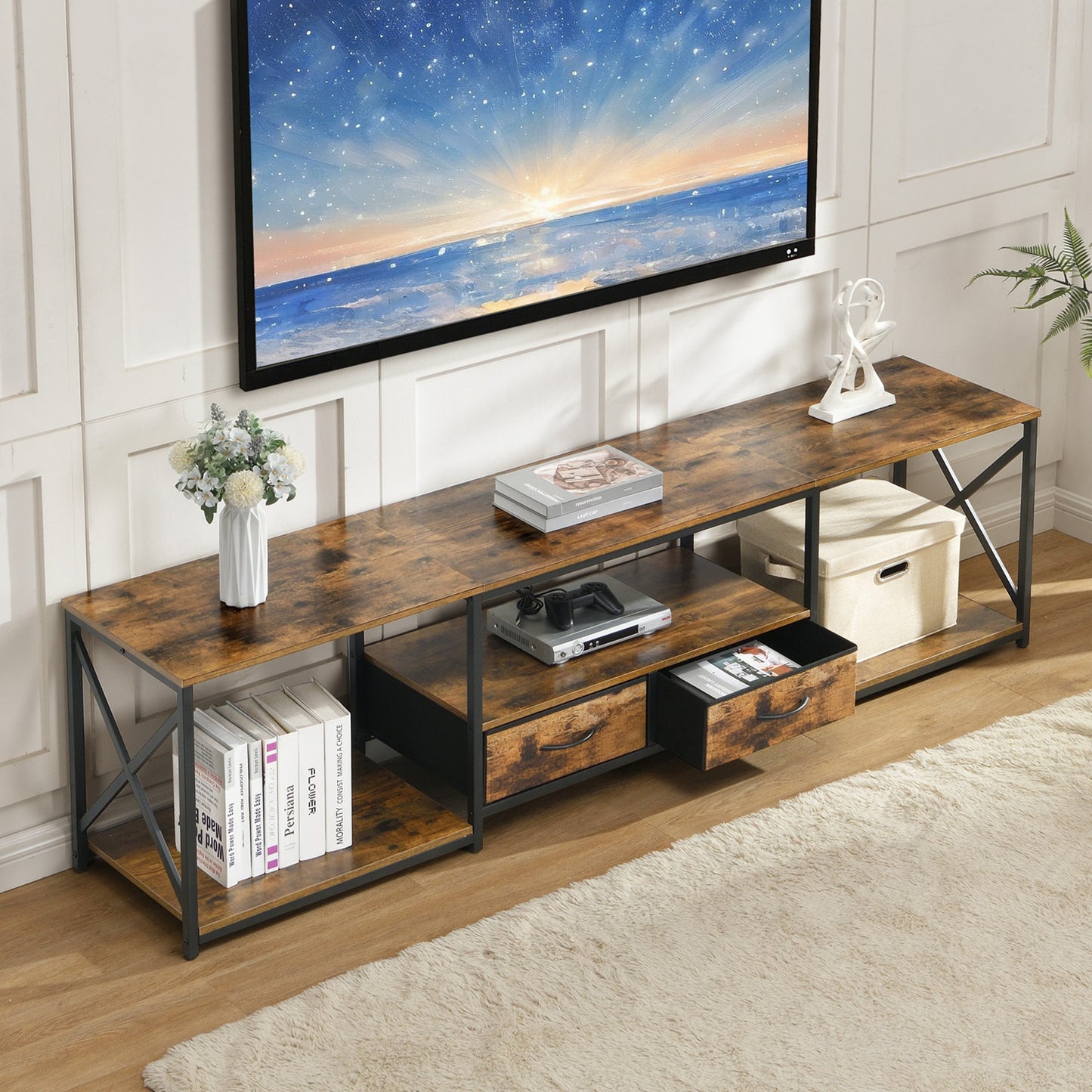Industrial TV Cabinet Entertainment Unit with Drawers & Storage