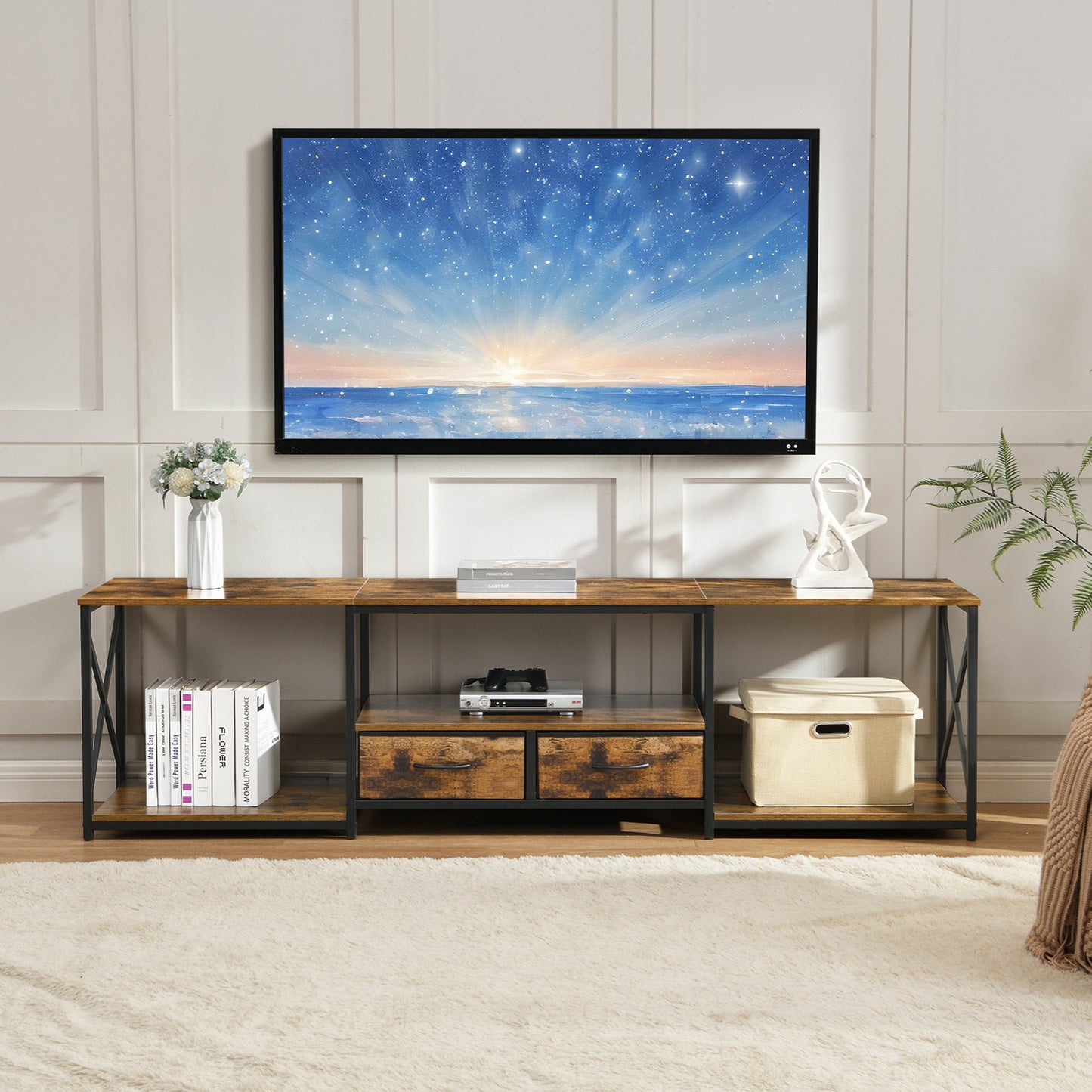Industrial TV Cabinet Entertainment Unit with Drawers & Storage