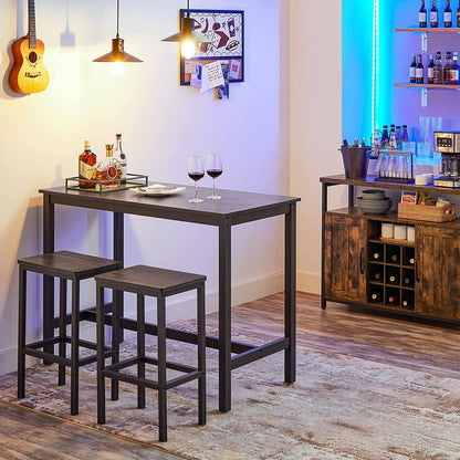 3 Piece Grandeur Premium Rustic Wood & Steel Bar Table and Stools Dinning Set (Driftwood Grey)