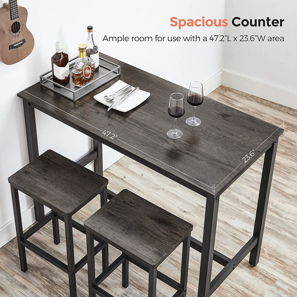 3 Piece Grandeur Premium Rustic Wood & Steel Bar Table and Stools Dinning Set (Driftwood Grey)