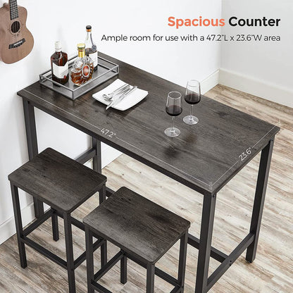 3 Piece Grandeur Premium Rustic Wood & Steel Bar Table and Stools Dinning Set (Driftwood Grey)