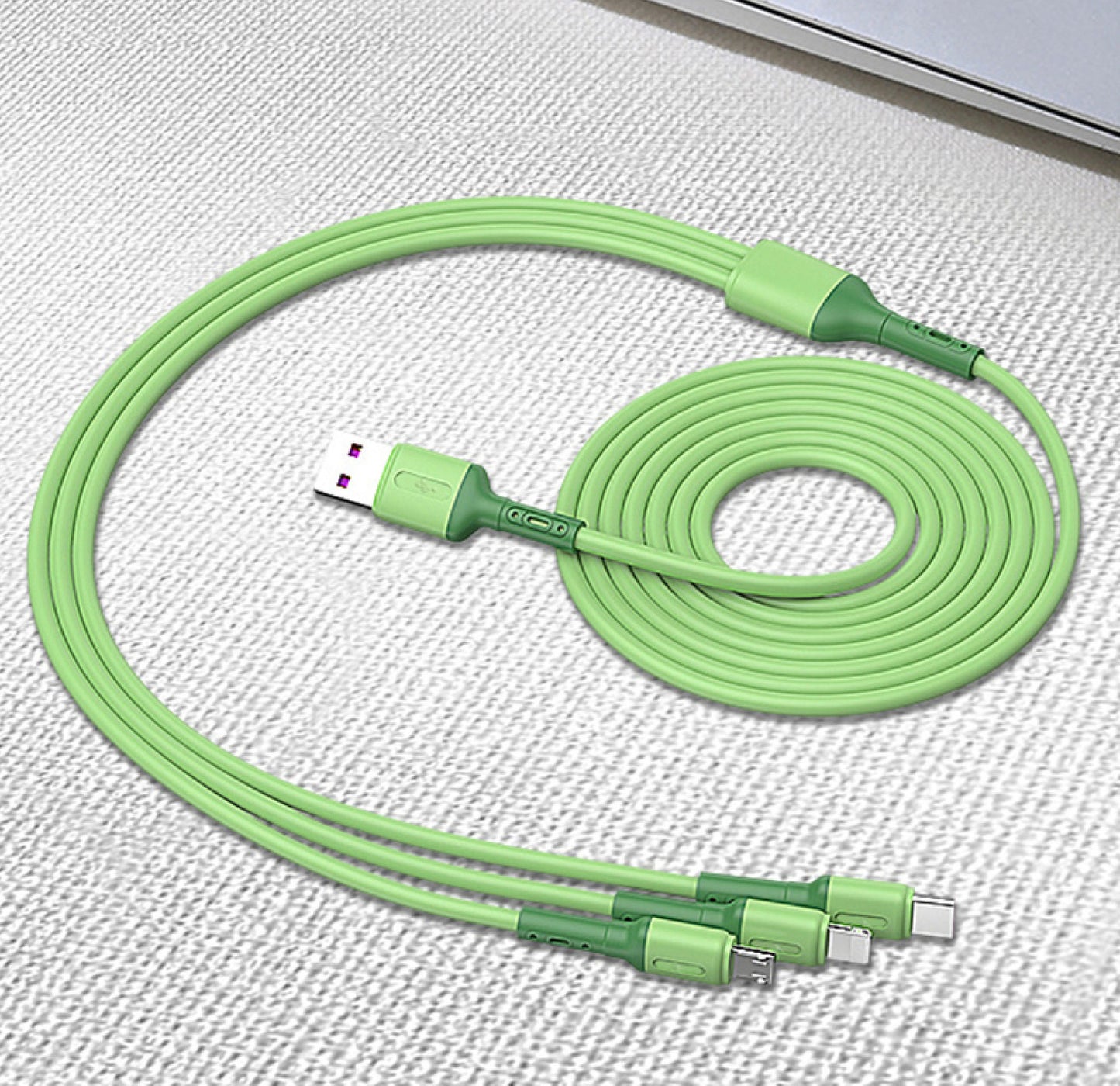 All-in-One Charging Cable: Type C + Apple Lightning + Micro USB iPhone Android Charger (Blue)