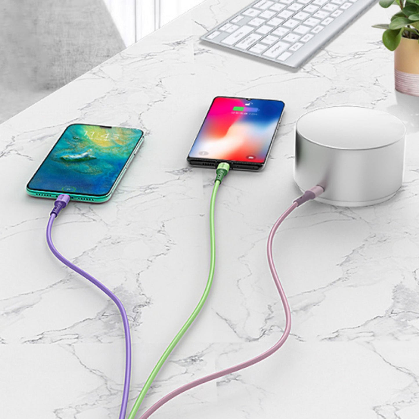 All-in-One Charging Cable: Type C + Apple Lightning + Micro USB iPhone Android Charger (Blue)