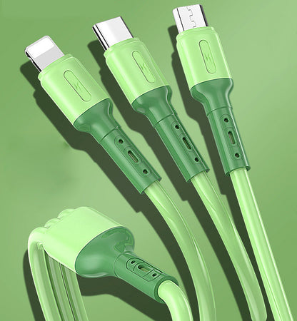 All-in-One Charging Cable: Type C + Apple Lightning + Micro USB iPhone Android Charger (Green)