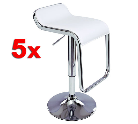 5 x Idol Deluxe Designer Faux Leather Chrome Bar Stools (White - Set of 5)