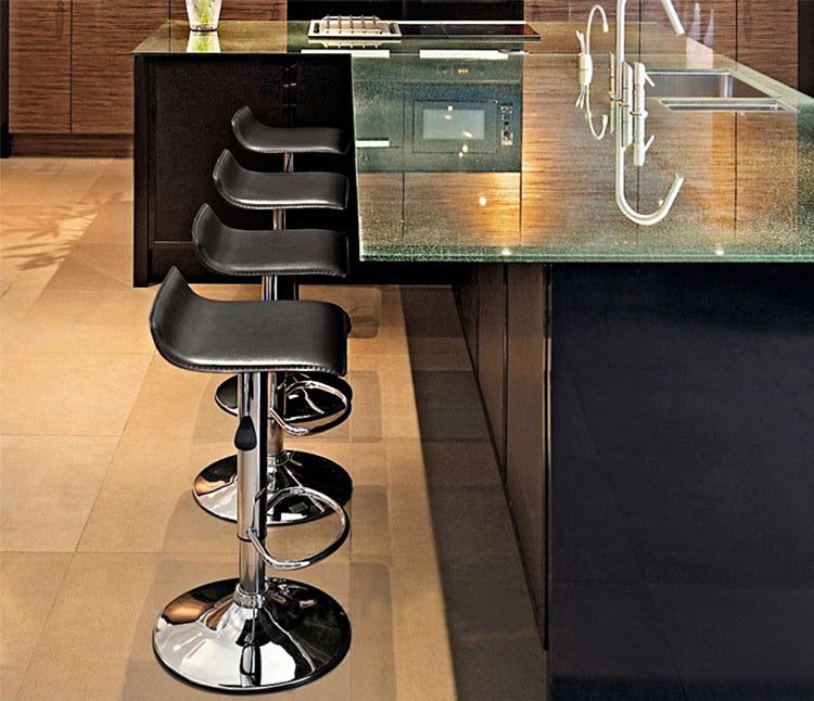 2 x Contemporary PU Leather Kitchen Bar Stools (BLACK -Set of 2)