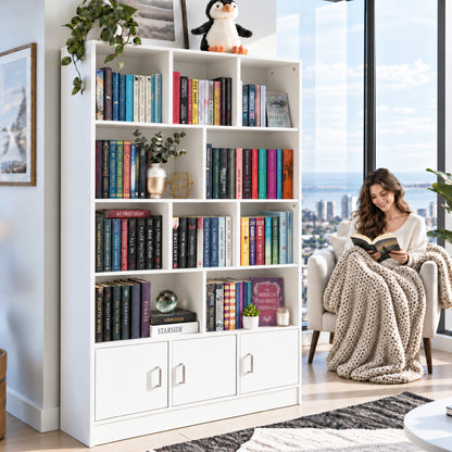Alpha 10-Shelf 3-Door Wardrobe Cupboard Bookshelf Cabinet (White)