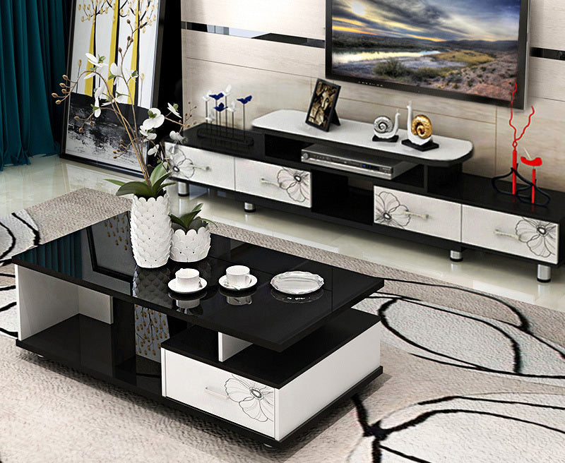 Luxe Large 4-Drawer Extendable TV Cabinet (High Gloss White & Black)