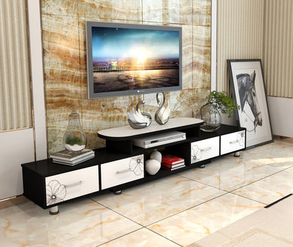 Luxe Large 4-Drawer Extendable TV Cabinet (High Gloss White & Black)