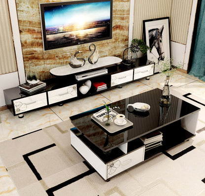 Luxe Large 4-Drawer Extendable TV Cabinet (High Gloss White & Black)